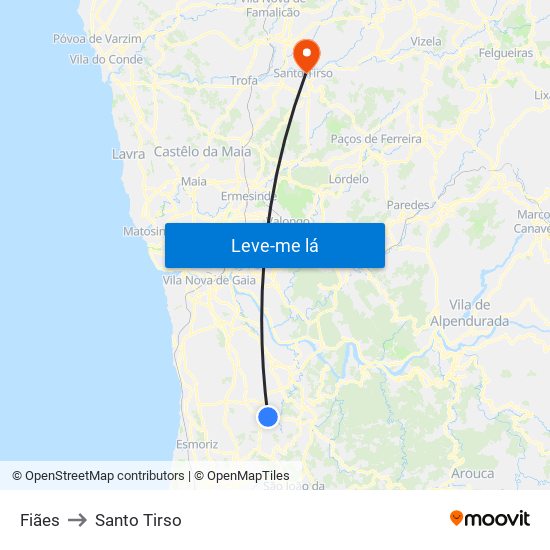 Fiães to Santo Tirso map