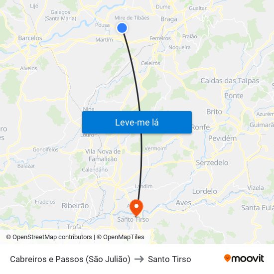 Cabreiros e Passos (São Julião) to Santo Tirso map