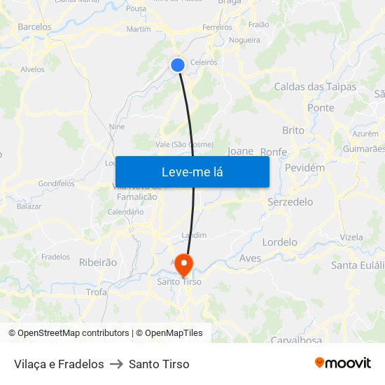 Vilaça e Fradelos to Santo Tirso map