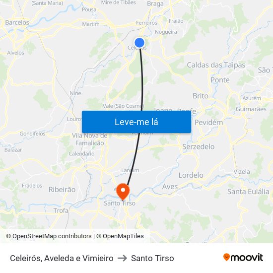 Celeirós, Aveleda e Vimieiro to Santo Tirso map
