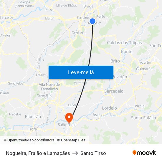 Nogueira, Fraião e Lamaçães to Santo Tirso map