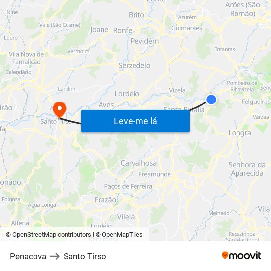 Penacova to Santo Tirso map
