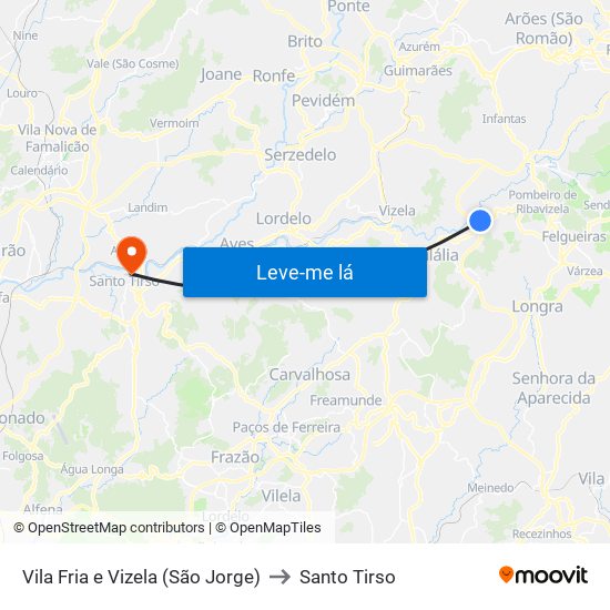 Vila Fria e Vizela (São Jorge) to Santo Tirso map