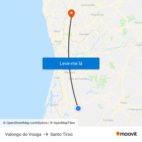 Valongo do Vouga to Santo Tirso map