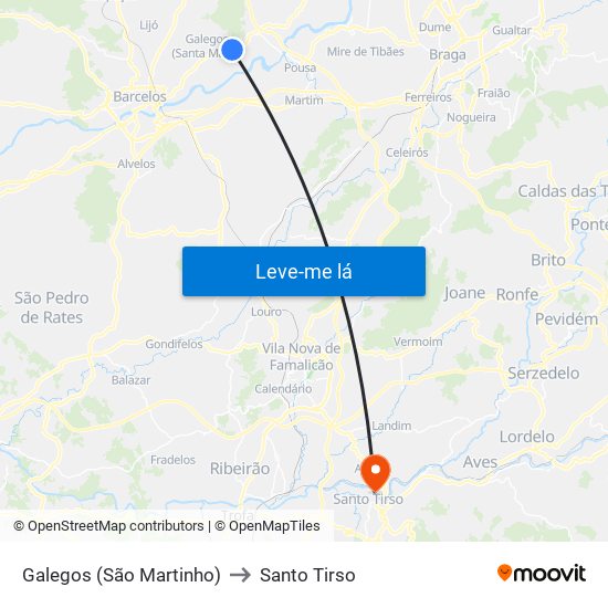 Galegos (São Martinho) to Santo Tirso map