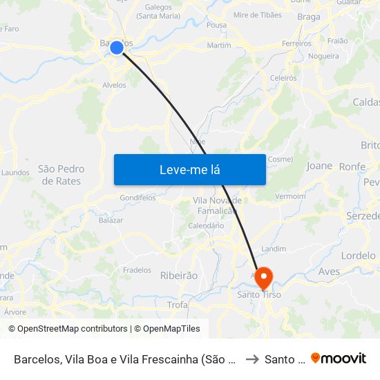 Barcelos, Vila Boa e Vila Frescainha (São Martinho e São Pedro) to Santo Tirso map