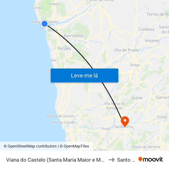 Viana do Castelo (Santa Maria Maior e Monserrate) e Meadela to Santo Tirso map