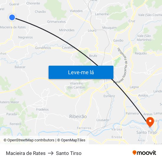 Macieira de Rates to Santo Tirso map