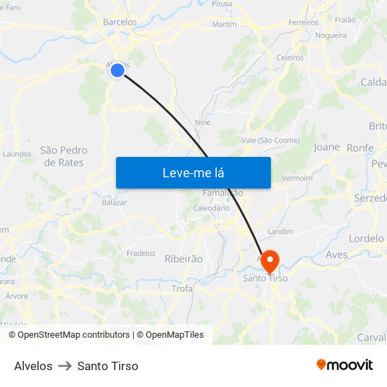 Alvelos to Santo Tirso map