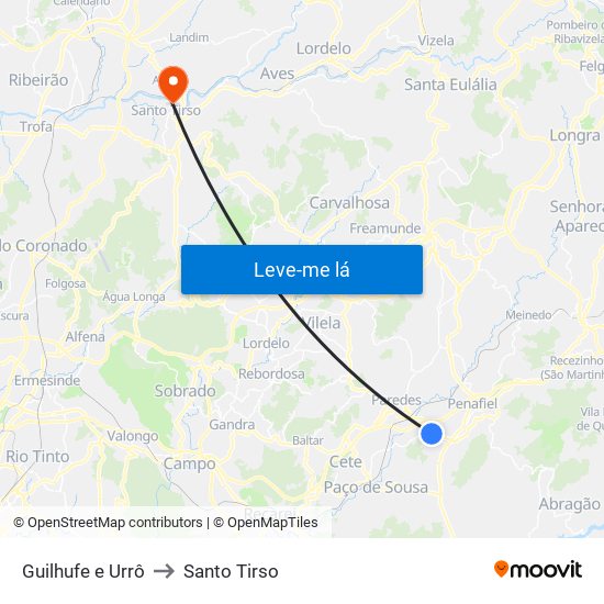 Guilhufe e Urrô to Santo Tirso map