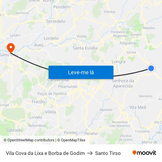 Vila Cova da Lixa e Borba de Godim to Santo Tirso map