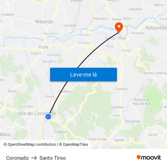 Coronado to Santo Tirso map