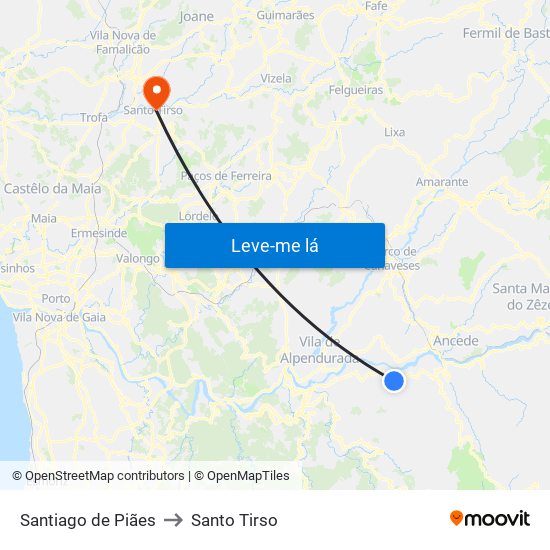 Santiago de Piães to Santo Tirso map