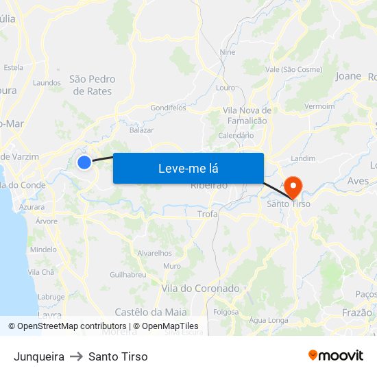 Junqueira to Santo Tirso map
