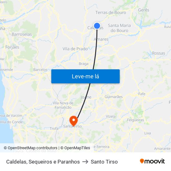 Caldelas, Sequeiros e Paranhos to Santo Tirso map