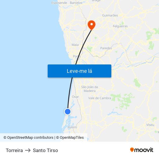 Torreira to Santo Tirso map