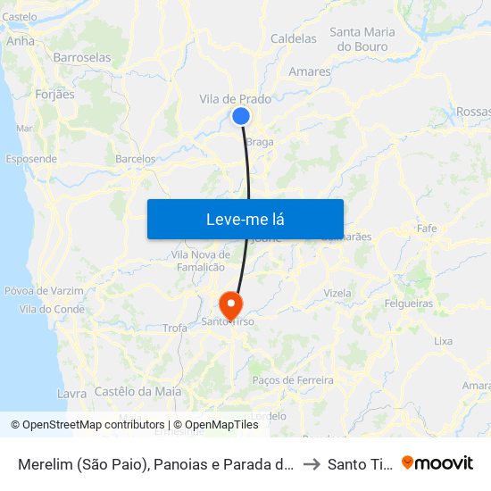 Merelim (São Paio), Panoias e Parada de Tibães to Santo Tirso map