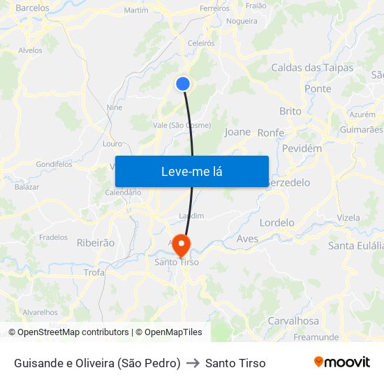 Guisande e Oliveira (São Pedro) to Santo Tirso map