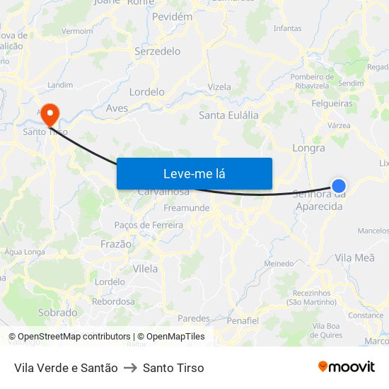 Vila Verde e Santão to Santo Tirso map