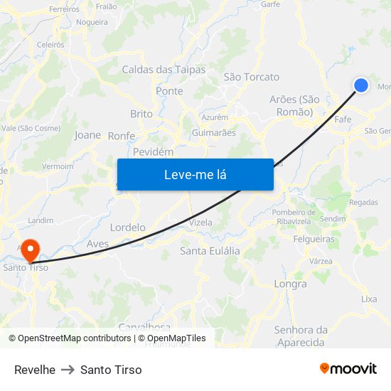Revelhe to Santo Tirso map