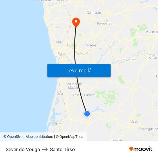 Sever do Vouga to Santo Tirso map