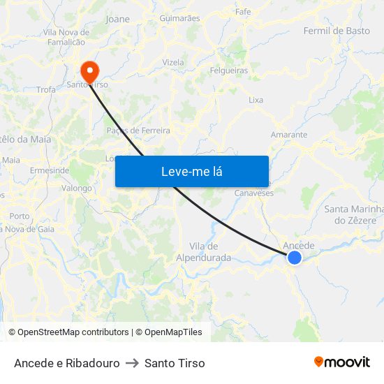 Ancede e Ribadouro to Santo Tirso map