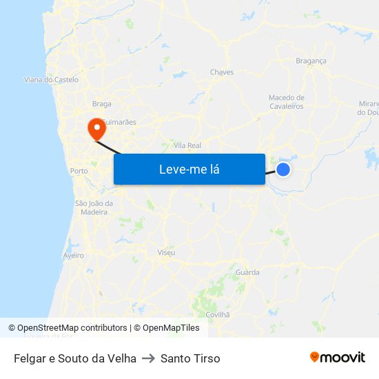 Felgar e Souto da Velha to Santo Tirso map