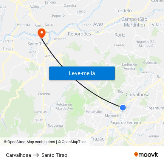 Carvalhosa to Santo Tirso map