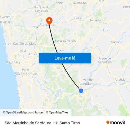São Martinho de Sardoura to Santo Tirso map