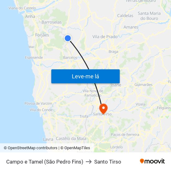 Campo e Tamel (São Pedro Fins) to Santo Tirso map