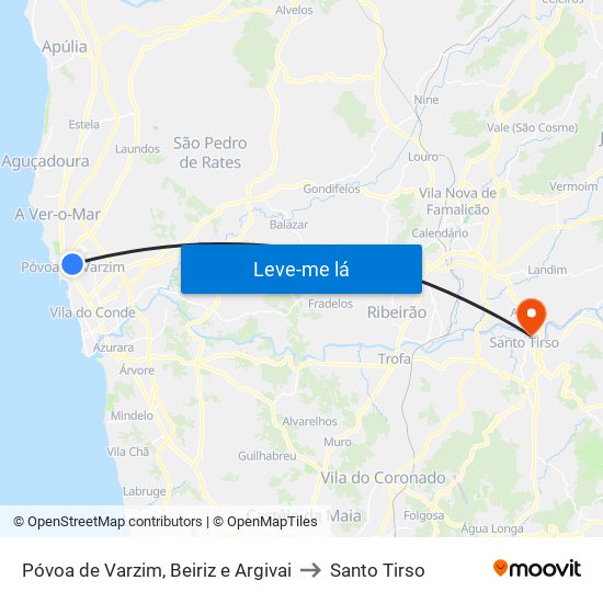 Póvoa de Varzim, Beiriz e Argivai to Santo Tirso map