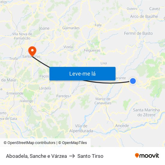 Aboadela, Sanche e Várzea to Santo Tirso map