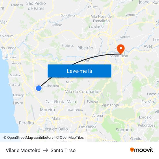 Vilar e Mosteiró to Santo Tirso map