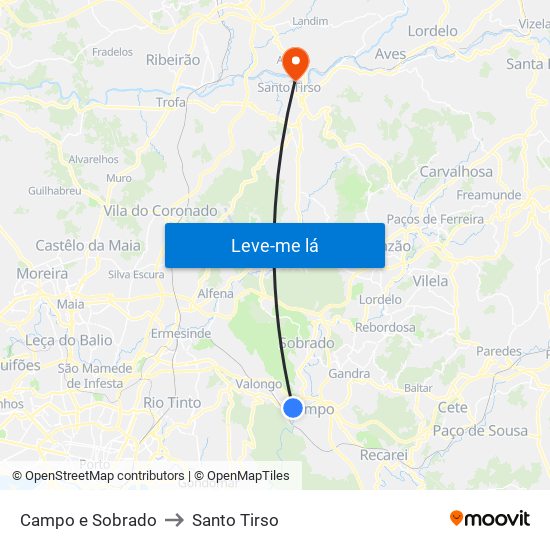 Campo e Sobrado to Santo Tirso map