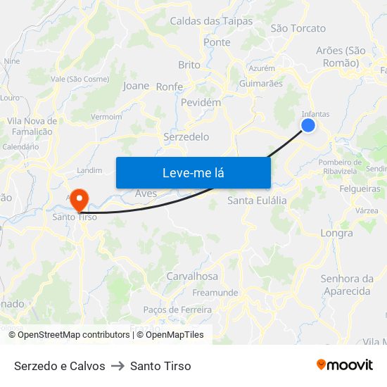 Serzedo e Calvos to Santo Tirso map