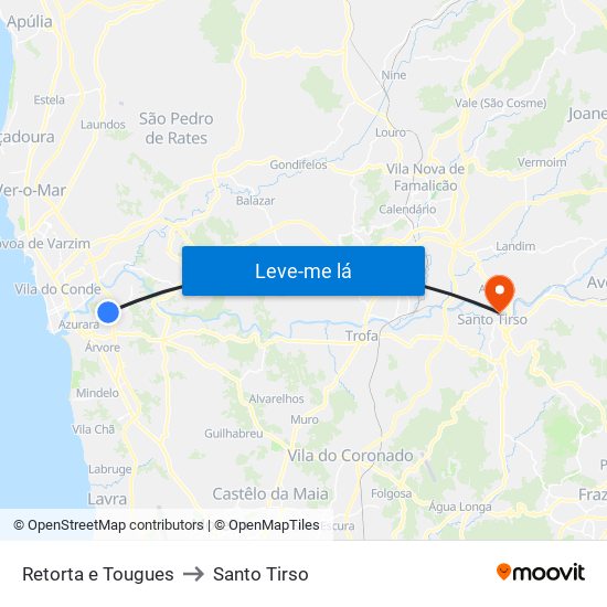 Retorta e Tougues to Santo Tirso map