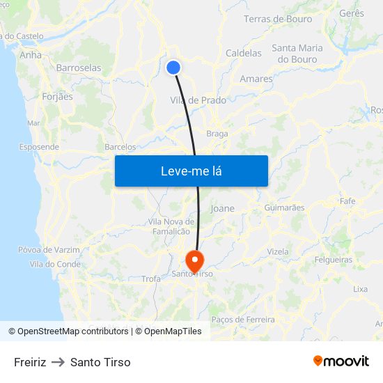 Freiriz to Santo Tirso map