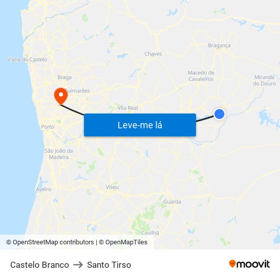 Castelo Branco to Santo Tirso map