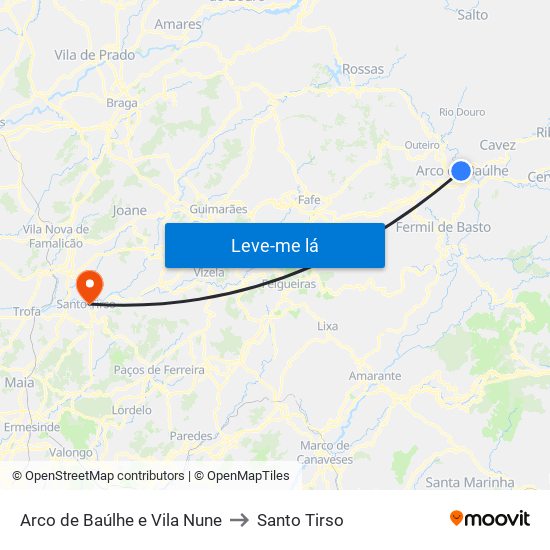 Arco de Baúlhe e Vila Nune to Santo Tirso map