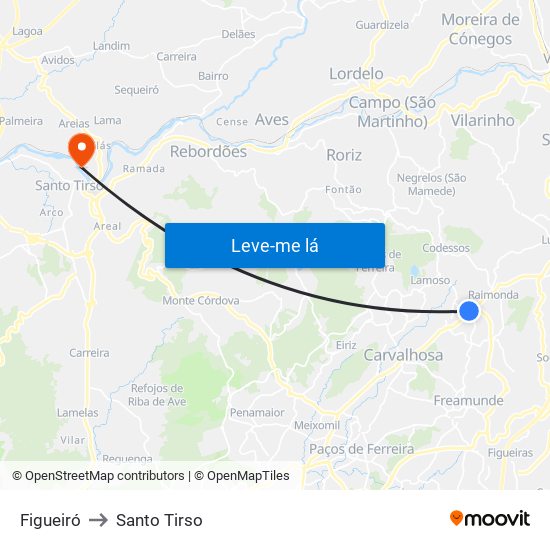 Figueiró to Santo Tirso map