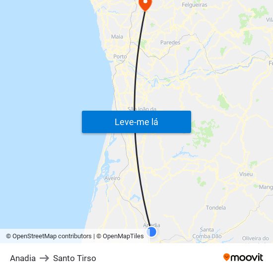 Anadia to Santo Tirso map