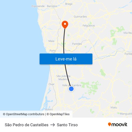 São Pedro de Castelões to Santo Tirso map