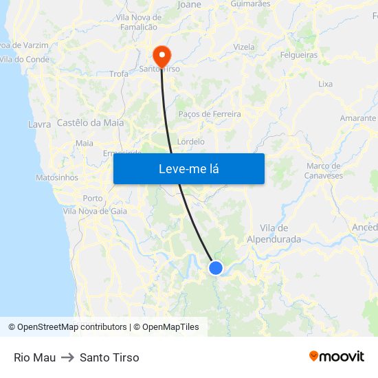 Rio Mau to Santo Tirso map