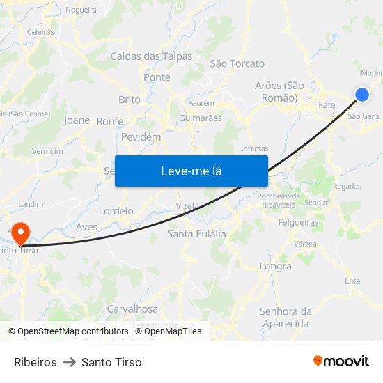 Ribeiros to Santo Tirso map