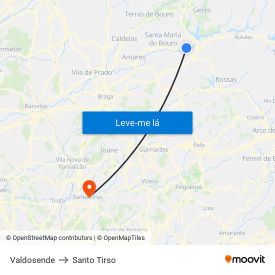 Valdosende to Santo Tirso map