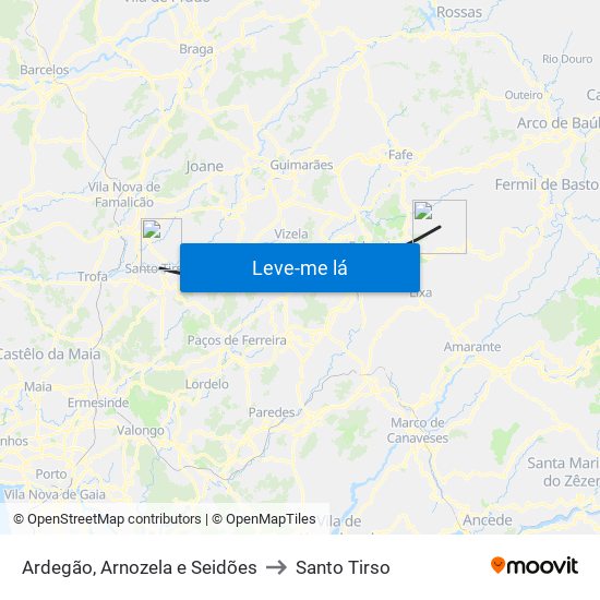 Ardegão, Arnozela e Seidões to Santo Tirso map