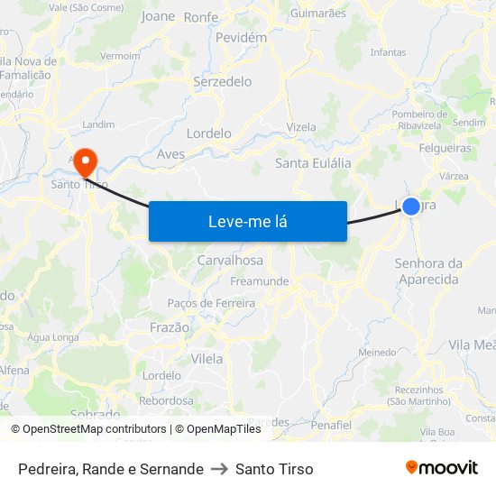 Pedreira, Rande e Sernande to Santo Tirso map