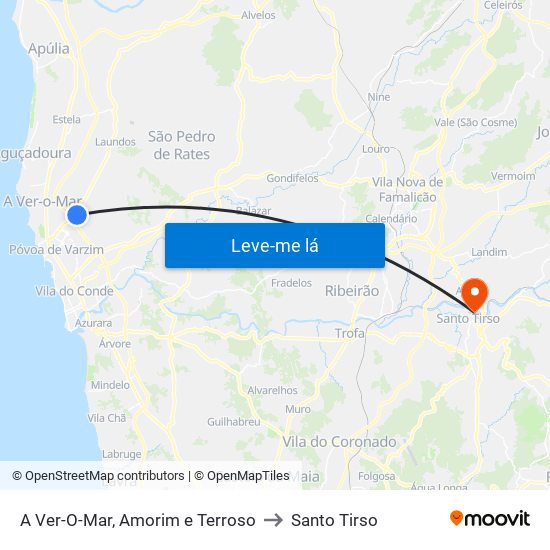 A Ver-O-Mar, Amorim e Terroso to Santo Tirso map