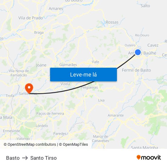 Basto to Santo Tirso map