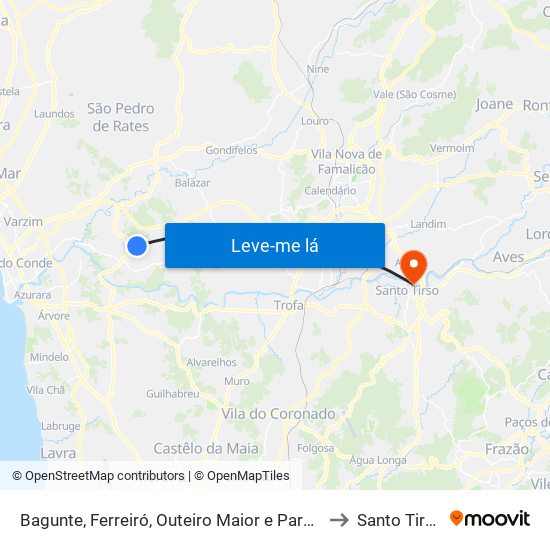 Bagunte, Ferreiró, Outeiro Maior e Parada to Santo Tirso map